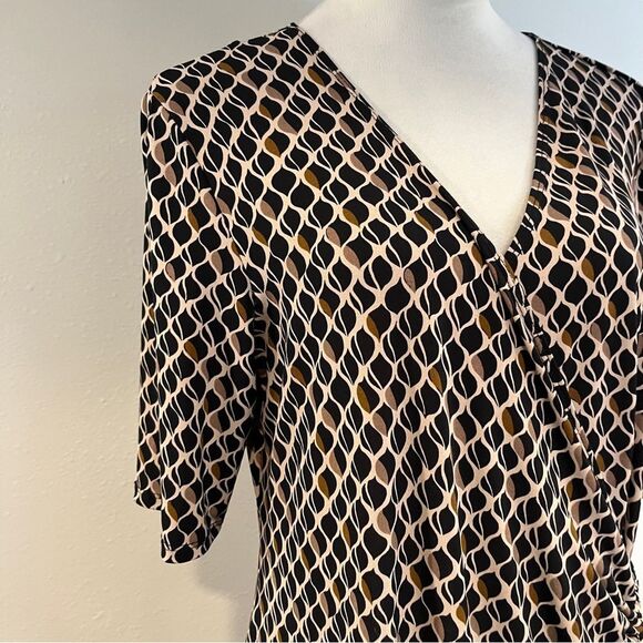 Elegant acorn print 3/4 sleeves fake wrap Dress fall vibes size LP - Picture 3 of 13